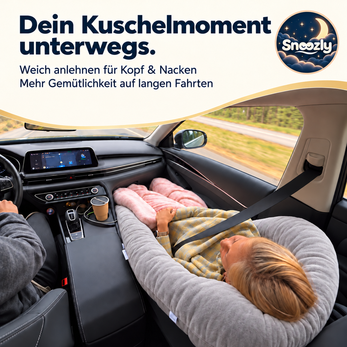 Snoozly – Dein Auto-Kuschelkissen aus Samt